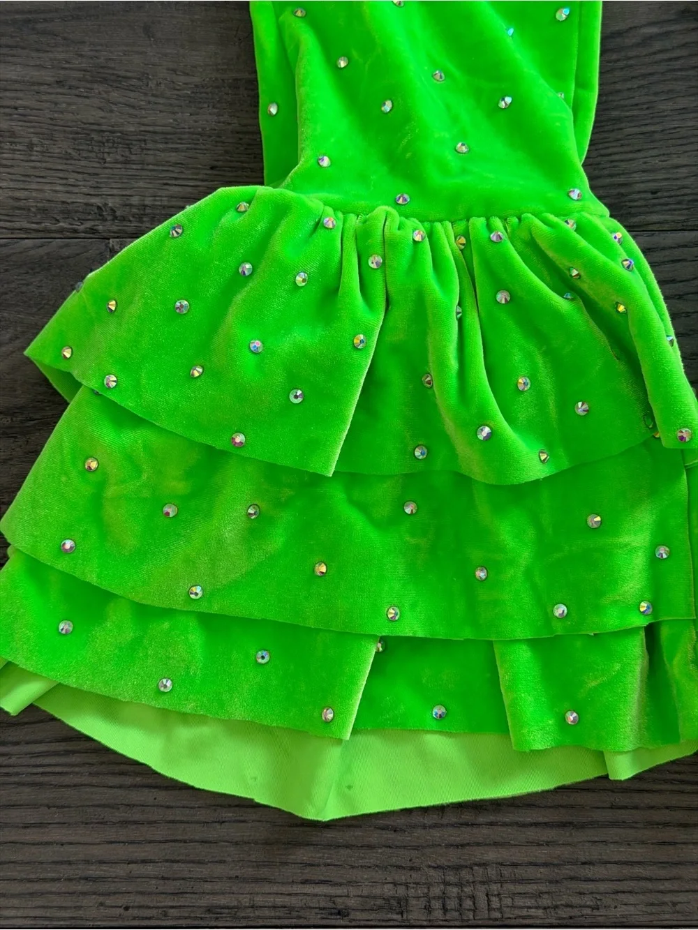 Kids Neon Green Ruffled Halter Dance Costume
